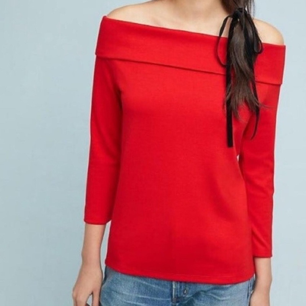 Large‎ Anthropologie Red Off Shoulder Top Blouse